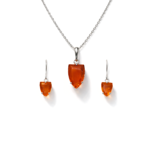Delicate Drop Shape Carnelian Sterling Silver Pendant Set