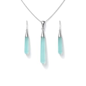 Graceful Aqua Chalcedony Drop Pendant Set