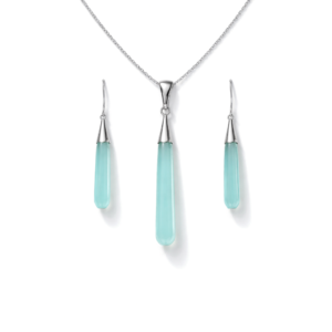 Graceful Aqua Chalcedony Drop Pendant Set