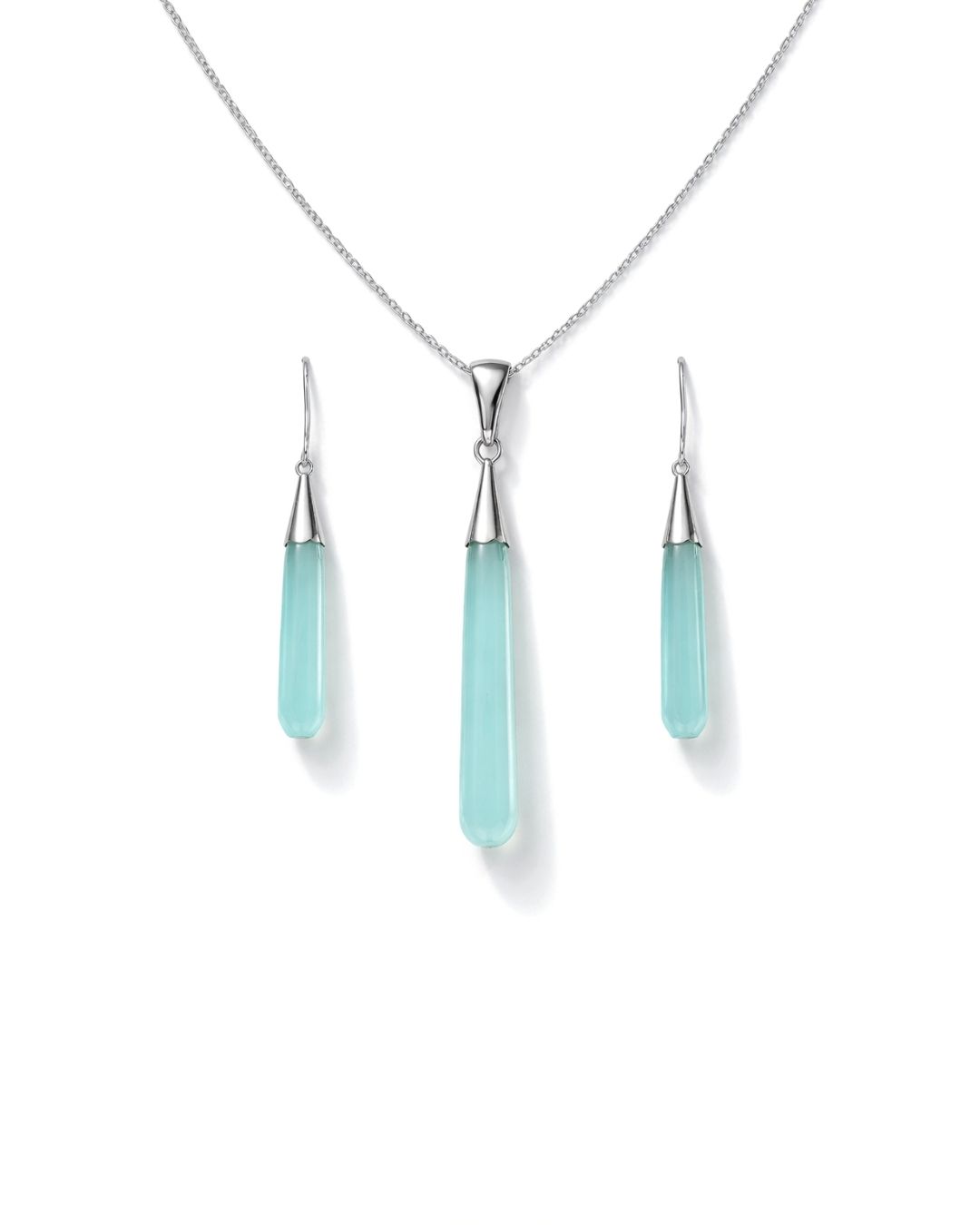 Graceful Aqua Chalcedony Drop Pendant Set