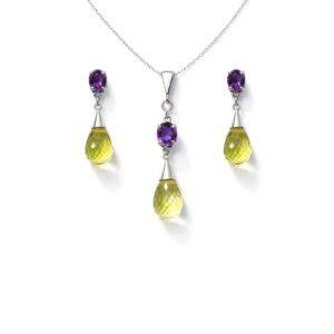 Elegant Amethyst & Lemon Topaz Drops Pendant Set in 92.5 Sterling Silver