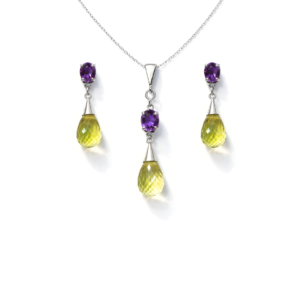 Elegant Amethyst & Lemon Topaz Drops Pendant Set in 92.5 Sterling Silver