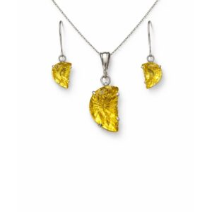 Radiant Lemon Topaz Fancy Cut Sterling Silver Pendant Set