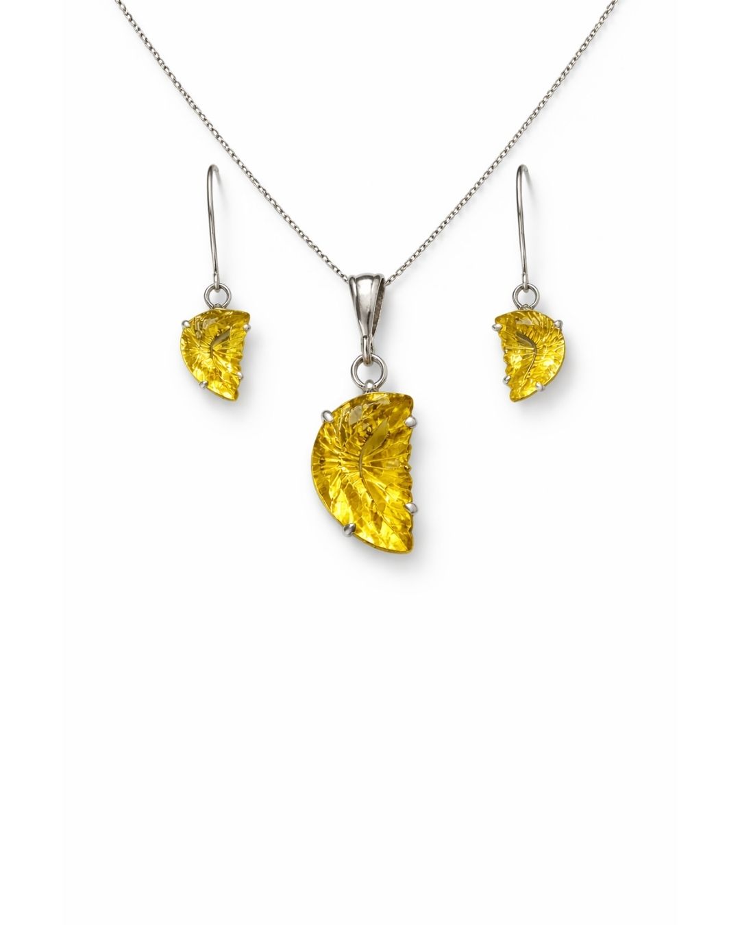 Radiant Lemon Topaz Fancy Cut Sterling Silver Pendant Set