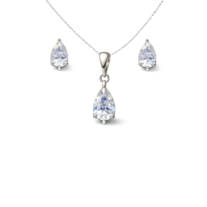 Radiant White Rainbow Pear Pendant Set in 92.5 Sterling Silver