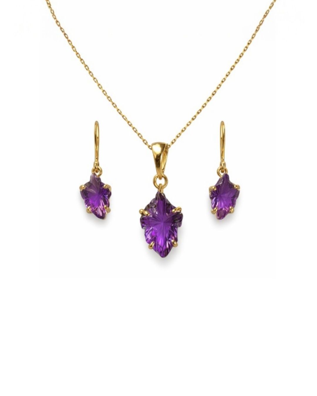 Gold Plated Amethyst Fancy Shape Pendant Set