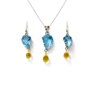 Charming Blue & Golden Topaz Sterling Silver Drop Pendant Set