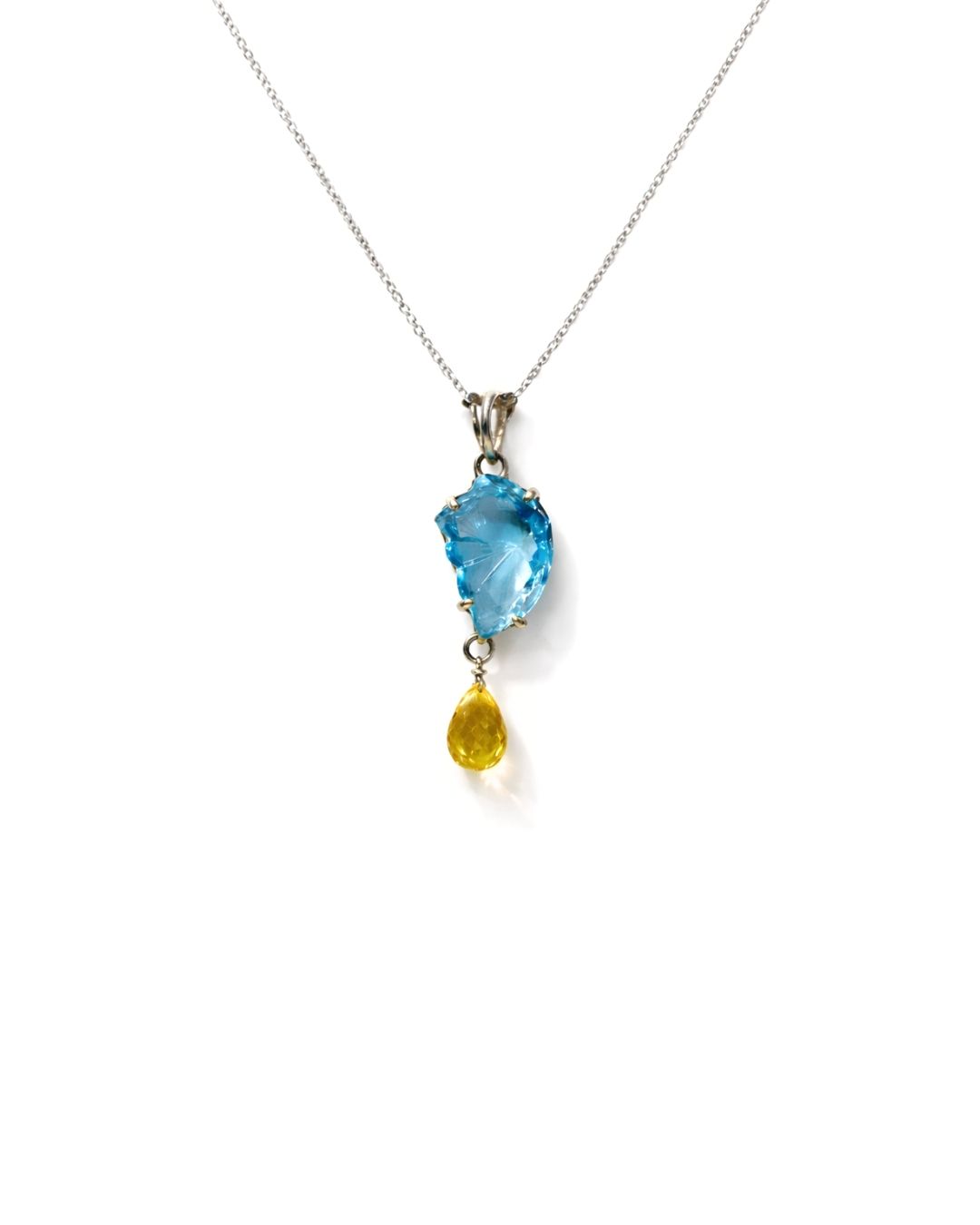 Charming Blue & Golden Topaz Sterling Silver Drop Pendant Set - Image 3