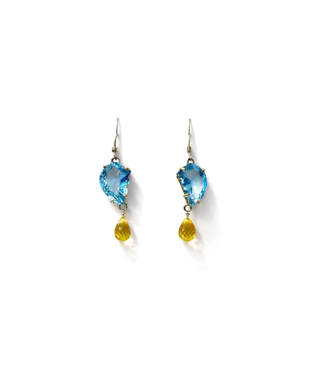Charming Blue & Golden Topaz Sterling Silver Drop Pendant Set - Image 2