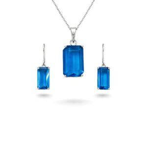 Defined Blue Topaz Hydro Sterling Silver Pendant Set