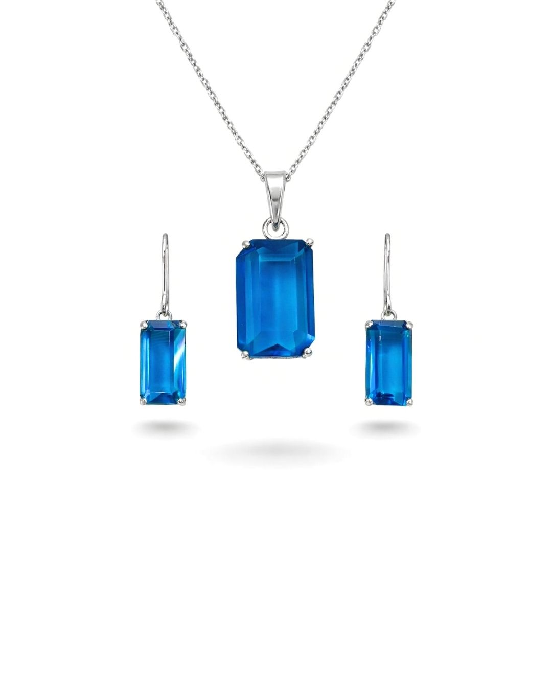 Defined Blue Topaz Hydro Sterling Silver Pendant Set