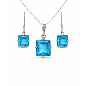 Radiant Blue Topaz Sterling Silver Pendant Set in Square Emerald Cut | 92.5 Silver