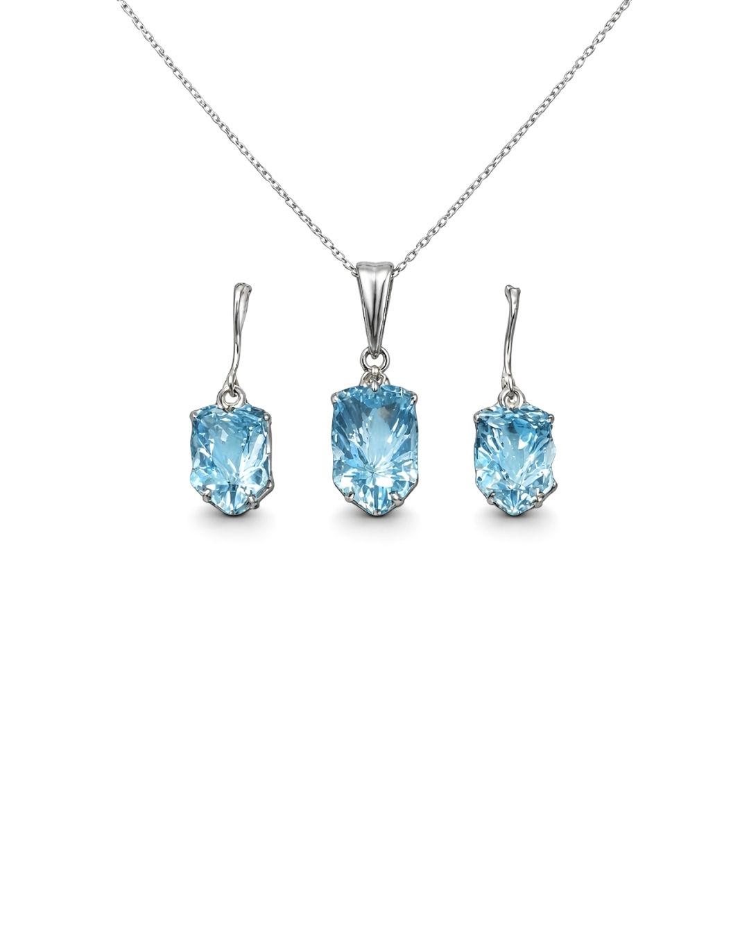 Graceful Blue Topaz Sterling Silver Pendant Set