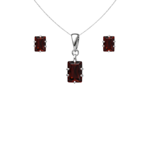 Classic Garnet Sterling Silver Pendant Set