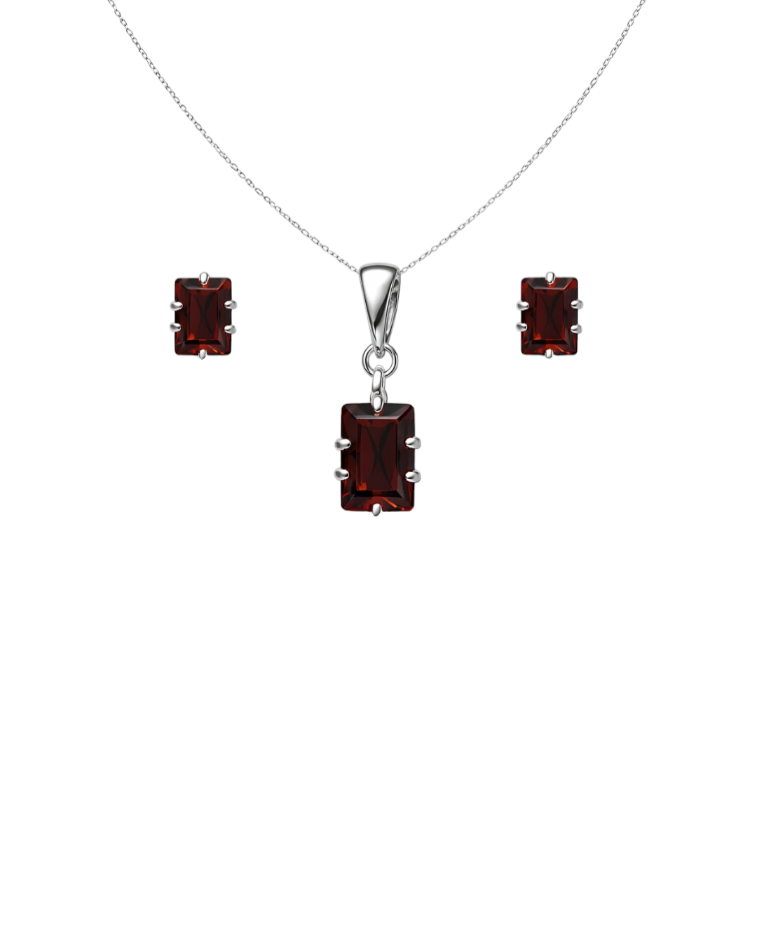 Classic Garnet Sterling Silver Pendant Set