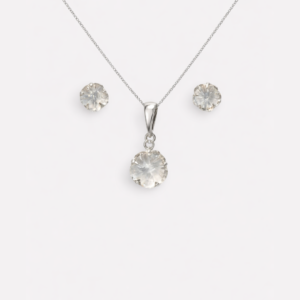 Pure Crystal Quartz Carved Sterling Silver Pendant Set