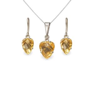 Elegant Golden Quartz Fancy Shape Sterling Silver Pendant Set