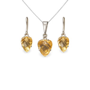 Elegant Golden Quartz Fancy Shape Sterling Silver Pendant Set