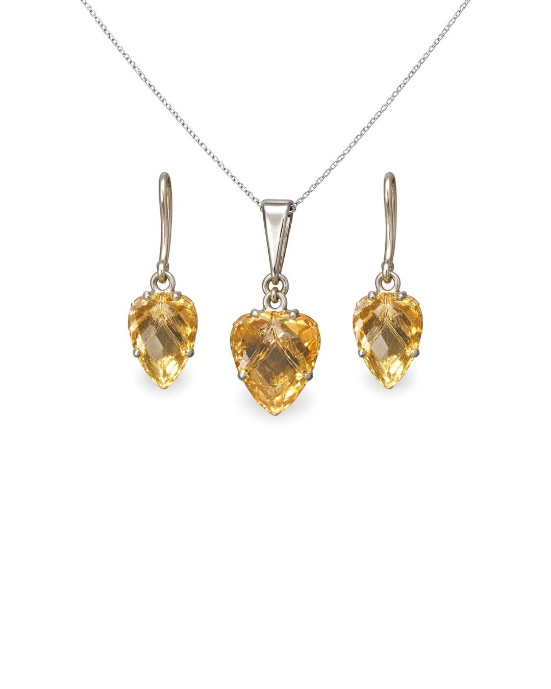 Elegant Golden Quartz Fancy Shape Sterling Silver Pendant Set
