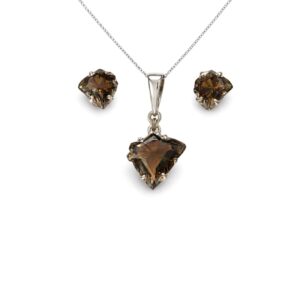 Graceful Smokey Quartz Fancy Shape Sterling Silver Pendant Set