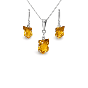 Radiant Golden Bear Quartz Fancy Shape Sterling Silver Pendant Set
