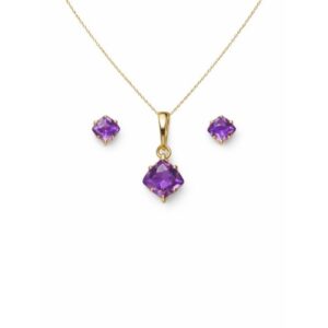 Classic Square Amethyst Pendant Set