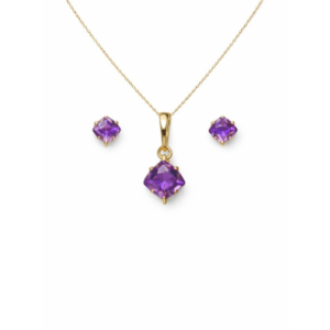 Classic Square Amethyst Pendant Set