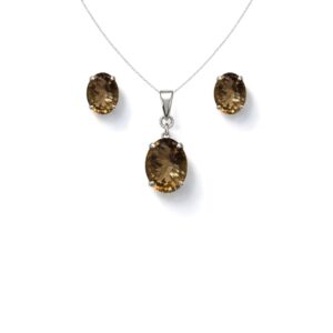 Rich Smoky Quartz Laser Cut Sterling Silver Pendant Set