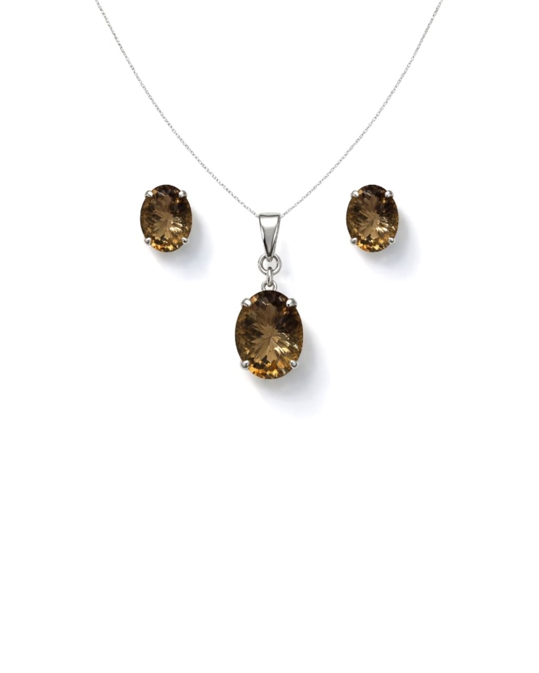 Rich Smoky Quartz Laser Cut Sterling Silver Pendant Set