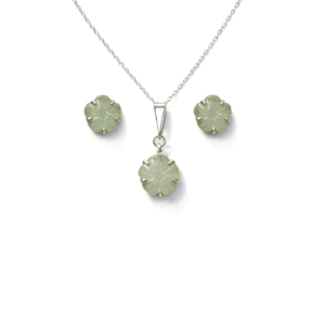 Floral Chalcedony Pendant Set | Hand Carved Flower Design