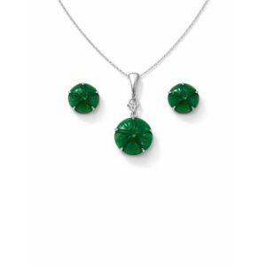 Graceful Carved Green Aventurine Sterling Silver Pendant Set