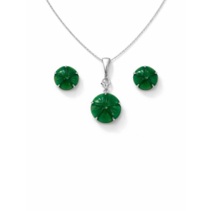 Graceful Carved Green Aventurine Sterling Silver Pendant Set