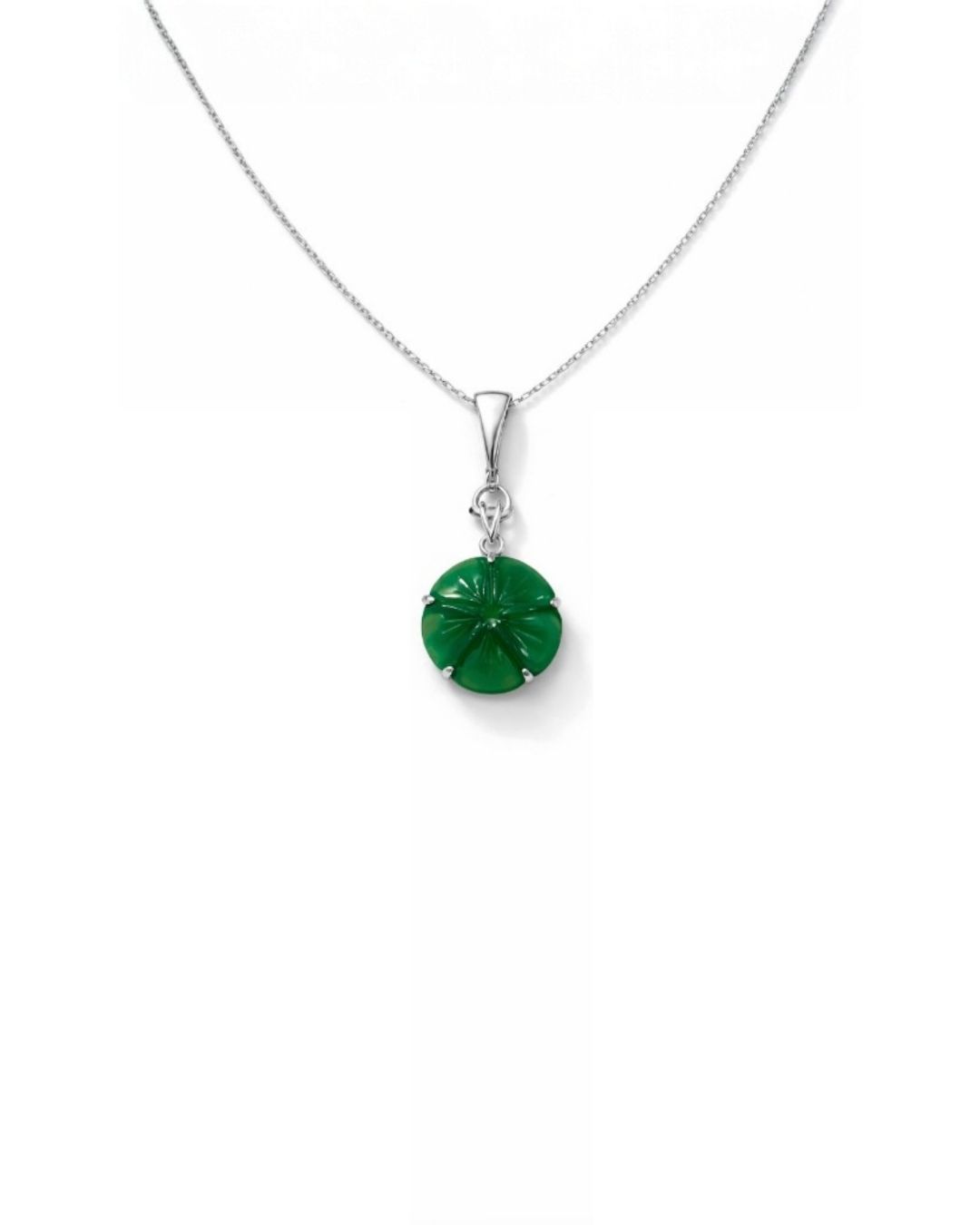 Graceful Carved Green Aventurine Sterling Silver Pendant Set - Image 3