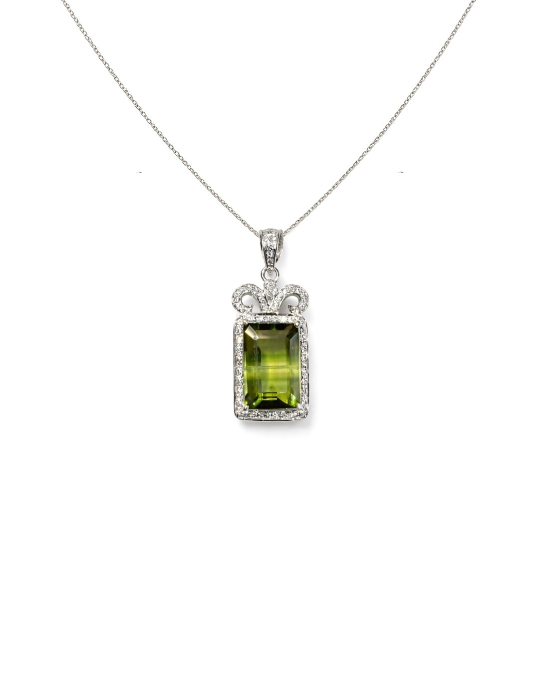 Green Fluorite Rectangle Sterling Silver Pendant Set with AD Accents - Image 3