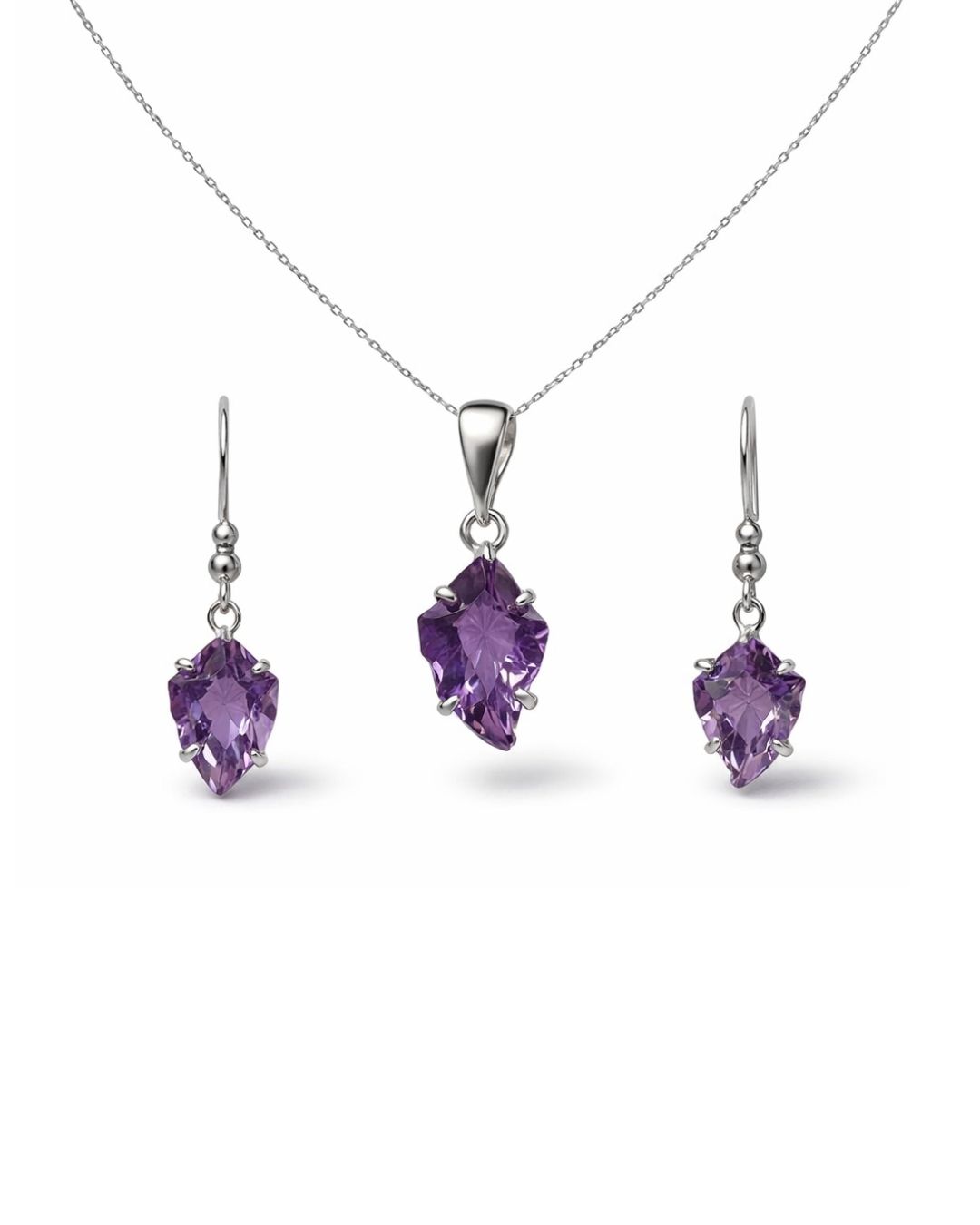Graceful Amethyst Fancy Shape Pendant Set