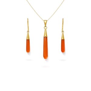 Orange Carnelian Drop Pendant Set in Gold Plated Sterling Silver