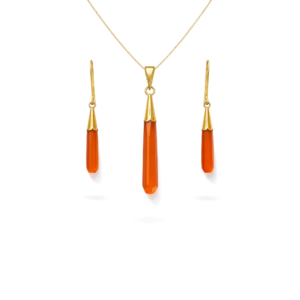 Orange Carnelian Drop Pendant Set in Gold Plated Sterling Silver