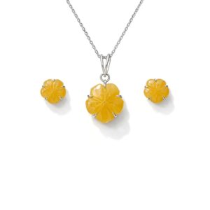 Blooming Chalcedony Flower Sterling Silver Pendant Set