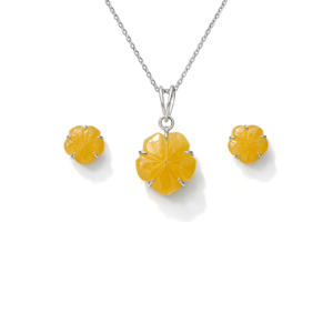 Blooming Chalcedony Flower Sterling Silver Pendant Set