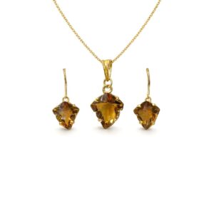 Golden Glow Bear Quartz Fancy Sterling Silver Pendant Set