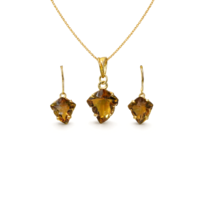 Golden Glow Bear Quartz Fancy Sterling Silver Pendant Set
