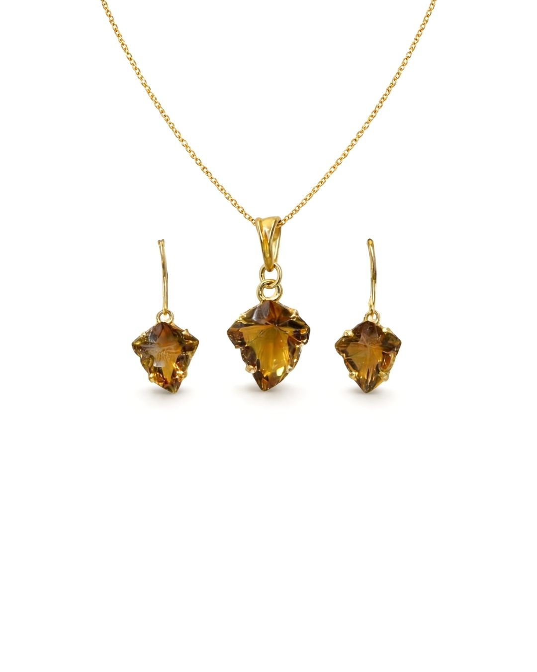 Golden Glow Bear Quartz Fancy Sterling Silver Pendant Set