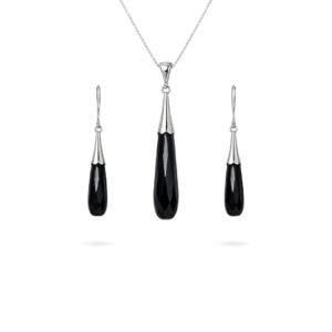 Elegant Black Onyx Drop Sterling Silver Pendant Set