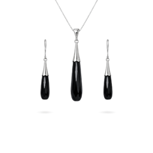 Elegant Black Onyx Drop Sterling Silver Pendant Set