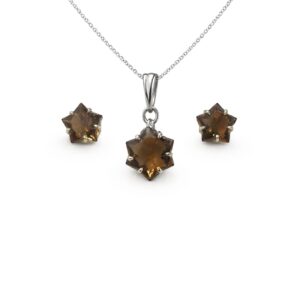 Celestial Smokey Quartz Fancy Sterling Silver Pendant Set