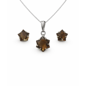 Celestial Smokey Quartz Fancy Sterling Silver Pendant Set