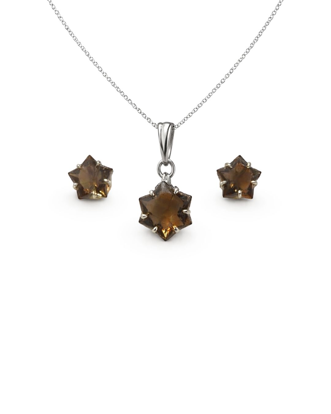 Celestial Smokey Quartz Fancy Sterling Silver Pendant Set