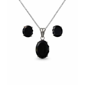 Refined Black Onyx Fancy Sterling Silver Pendant Set