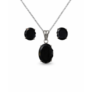 Refined Black Onyx Fancy Sterling Silver Pendant Set