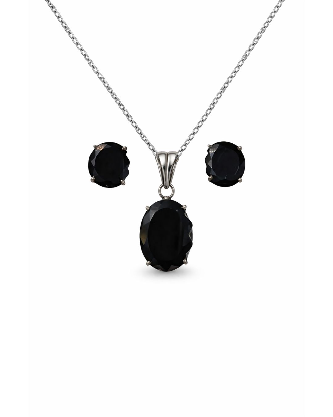 Refined Black Onyx Fancy Sterling Silver Pendant Set